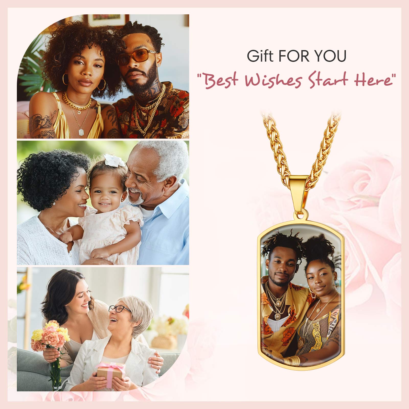 Personalized Dog Tag Picture Necklace for Men Women
