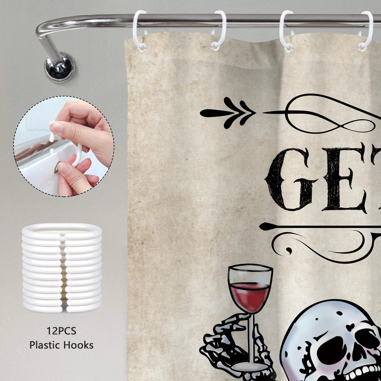 Funny Skull Skeleton Shower Curtain Extra Long Cool Unique Gothic Spooky Bone