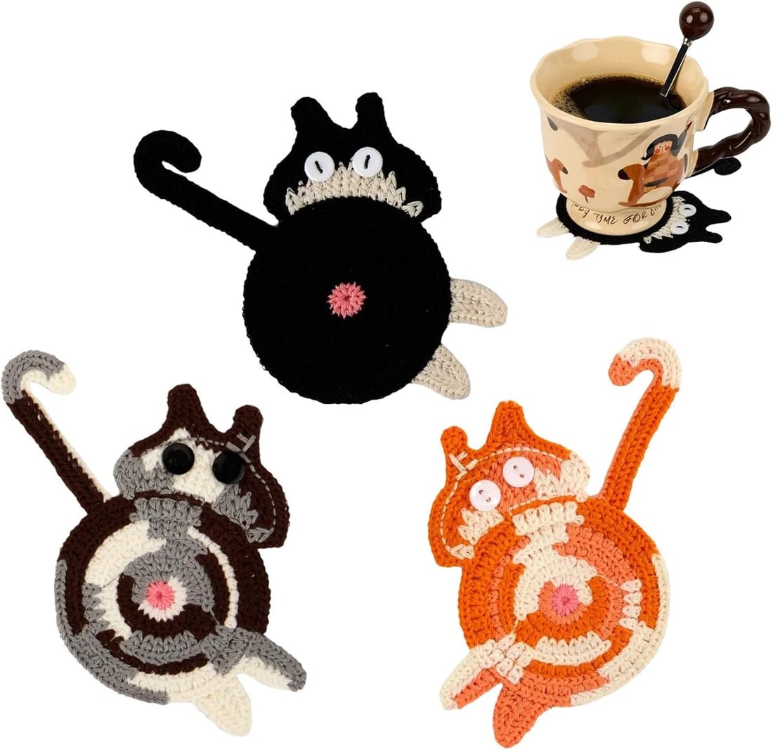 Drink Coaster | Cat Gifts for Cat Lovers,Fun Woven Creative Coasters,Cute Coffee