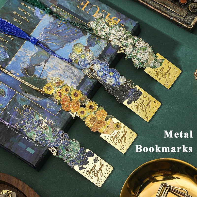 8-Piece Gold Tassel Bookmark Set – Inspired by Van Gogh & Monet