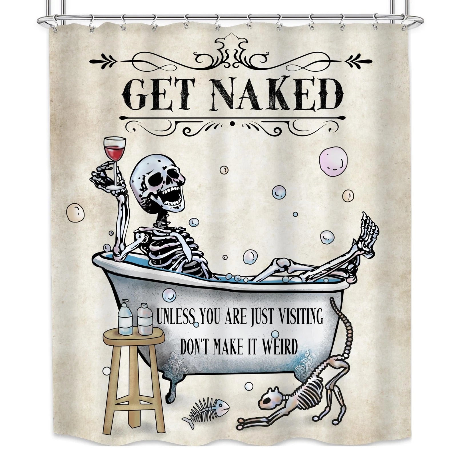 Funny Skull Skeleton Shower Curtain Extra Long Cool Unique Gothic Spooky Bone