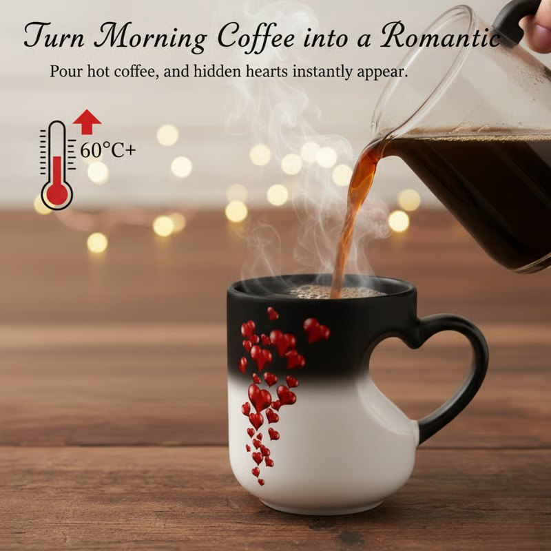 Colour-changing Ceramic Mug with Heart-shaped Handle