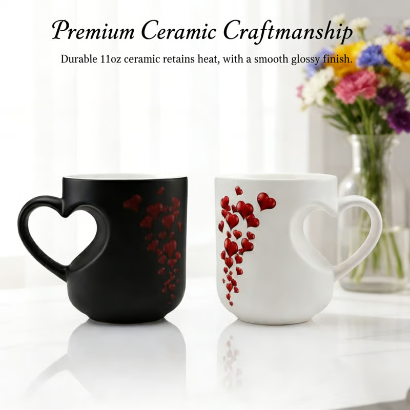 Colour-changing Ceramic Mug with Heart-shaped Handle