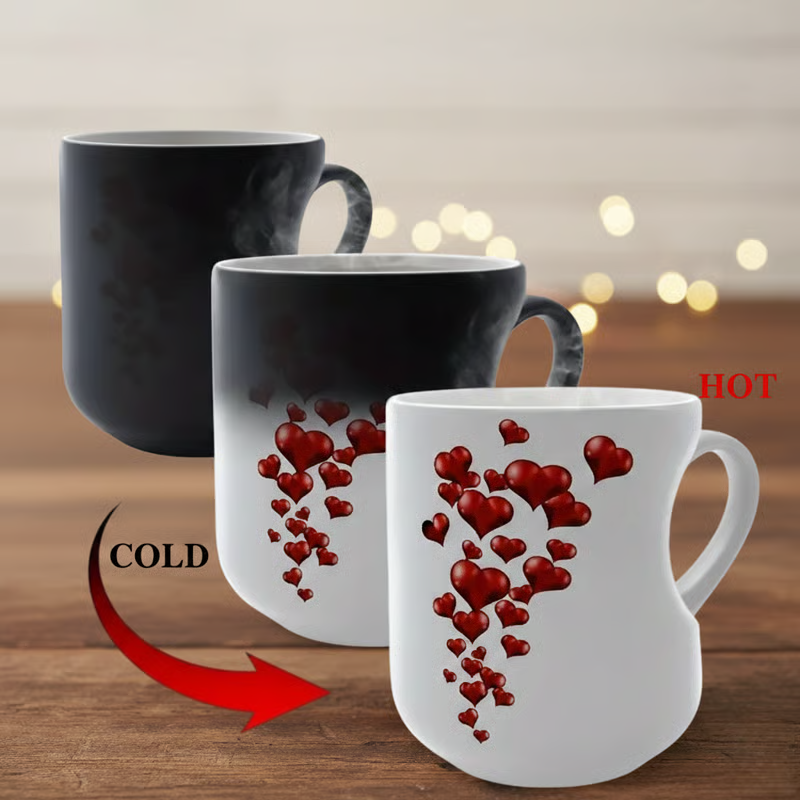 Colour-changing Ceramic Mug with Heart-shaped Handle