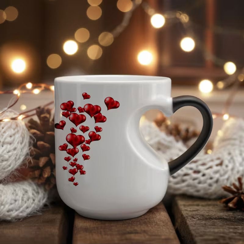 Colour-changing Ceramic Mug with Heart-shaped Handle