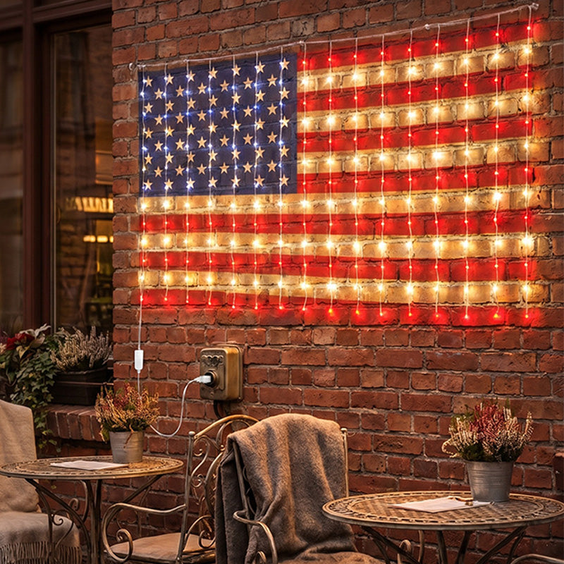 Patriotic American Flag Net Lights – USB Powered & Waterproof