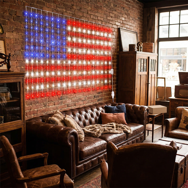 Patriotic American Flag Net Lights – USB Powered & Waterproof