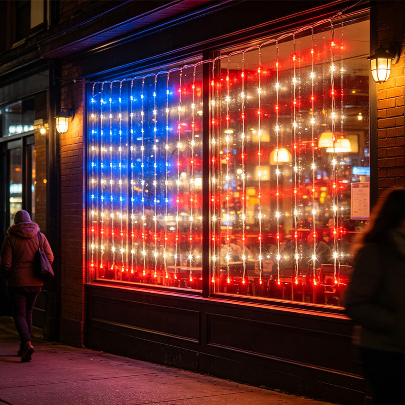 Patriotic American Flag Net Lights – USB Powered & Waterproof