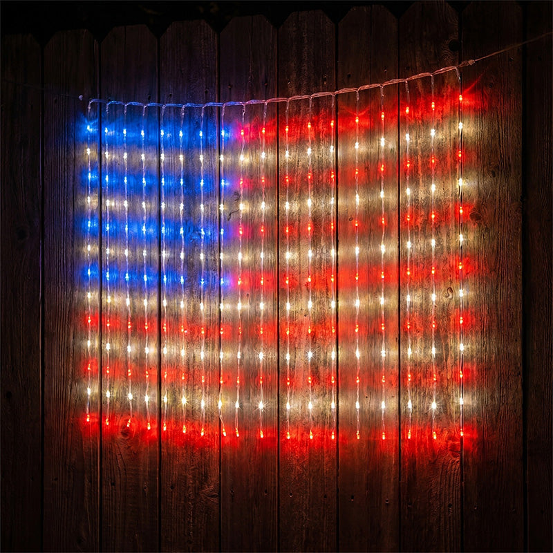 Patriotic American Flag Net Lights – USB Powered & Waterproof