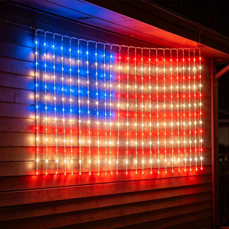 Patriotic American Flag Net Lights – USB Powered & Waterproof
