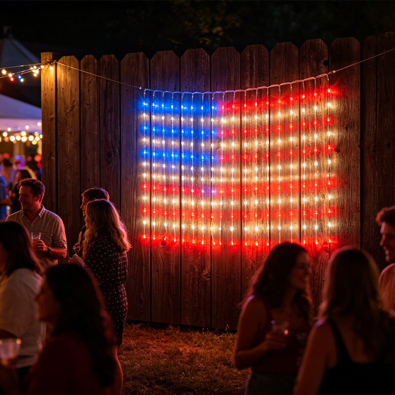 Patriotic American Flag Net Lights – USB Powered & Waterproof