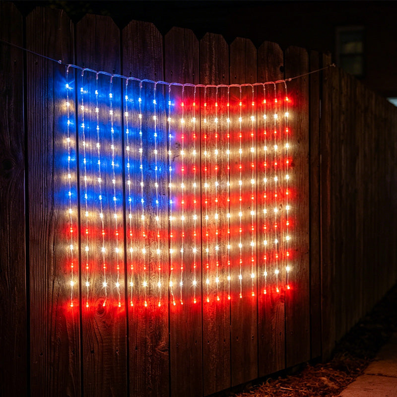 Patriotic American Flag Net Lights – USB Powered & Waterproof