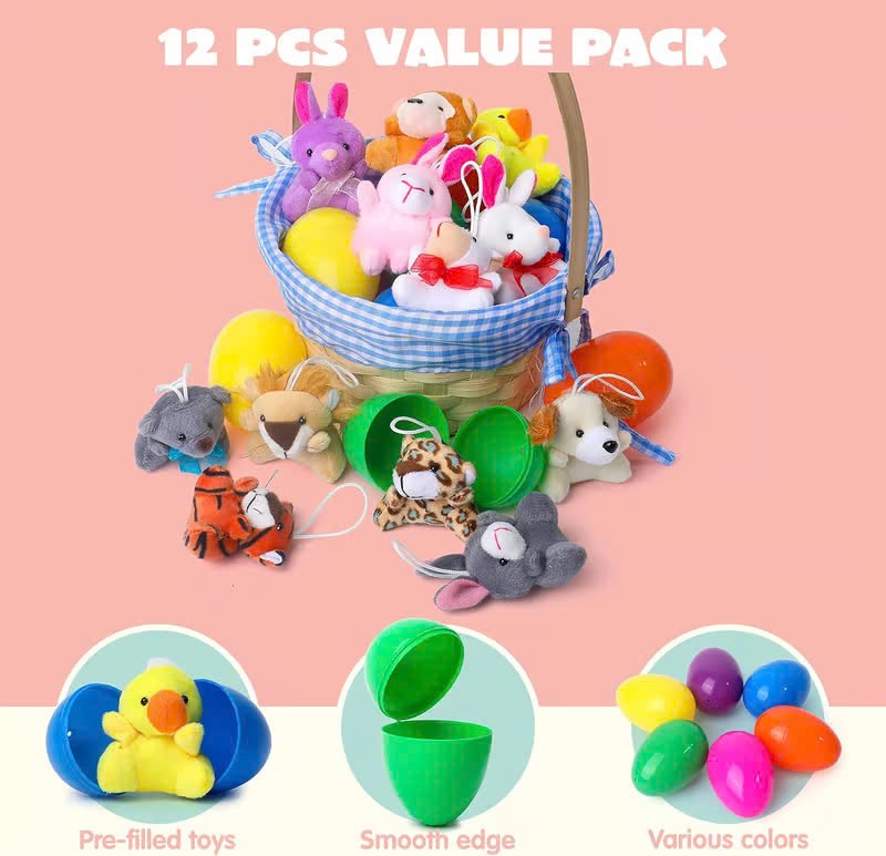Prefilled Easter Eggs Filled with Plush Animal Toys 12/24/36 Pcs