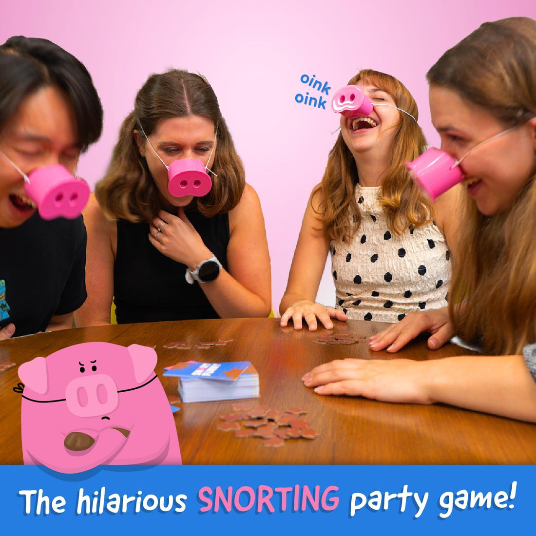 Jeu de société Snort Challenge – Jeu de cartes amusant pour la famille et les amis avec des museaux de cochon, 150 tâches et des jetons de boue | 8 ans et plus, 4 à 8 joueurs
