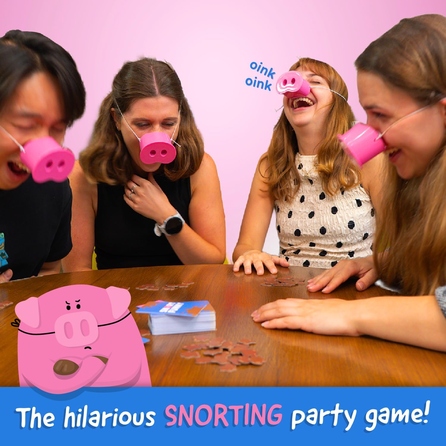 Jeu de société Snort Challenge – Jeu de cartes amusant pour la famille et les amis avec des museaux de cochon, 150 tâches et des jetons de boue | 8 ans et plus, 4 à 8 joueurs